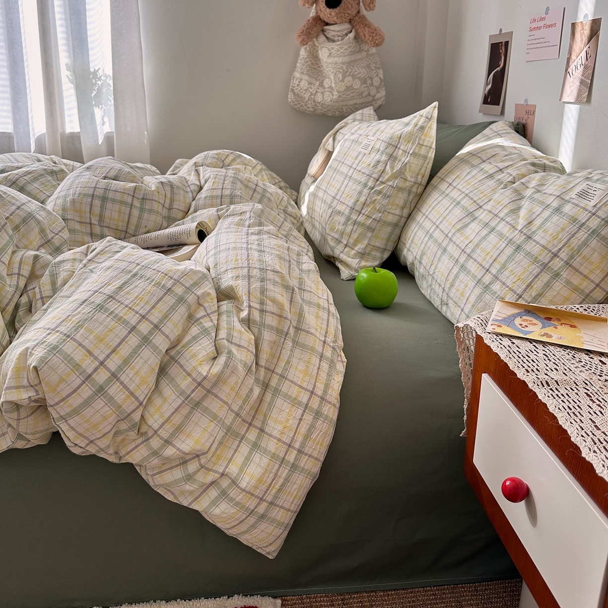 91家纺网 家纺一手货源 找家纺 艾咪-Amy ntmy 2026春夏新款布标格纹款全棉纯棉色织水洗棉四件套 布标款-森语