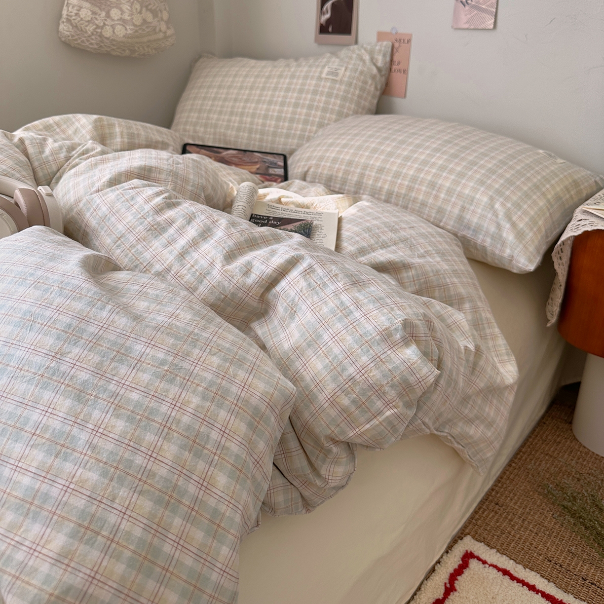 91家纺网 家纺一手货源 找家纺 艾咪-Amy ntmy 2026春夏新款布标格纹款全棉纯棉色织水洗棉四件套 布标款-浅序