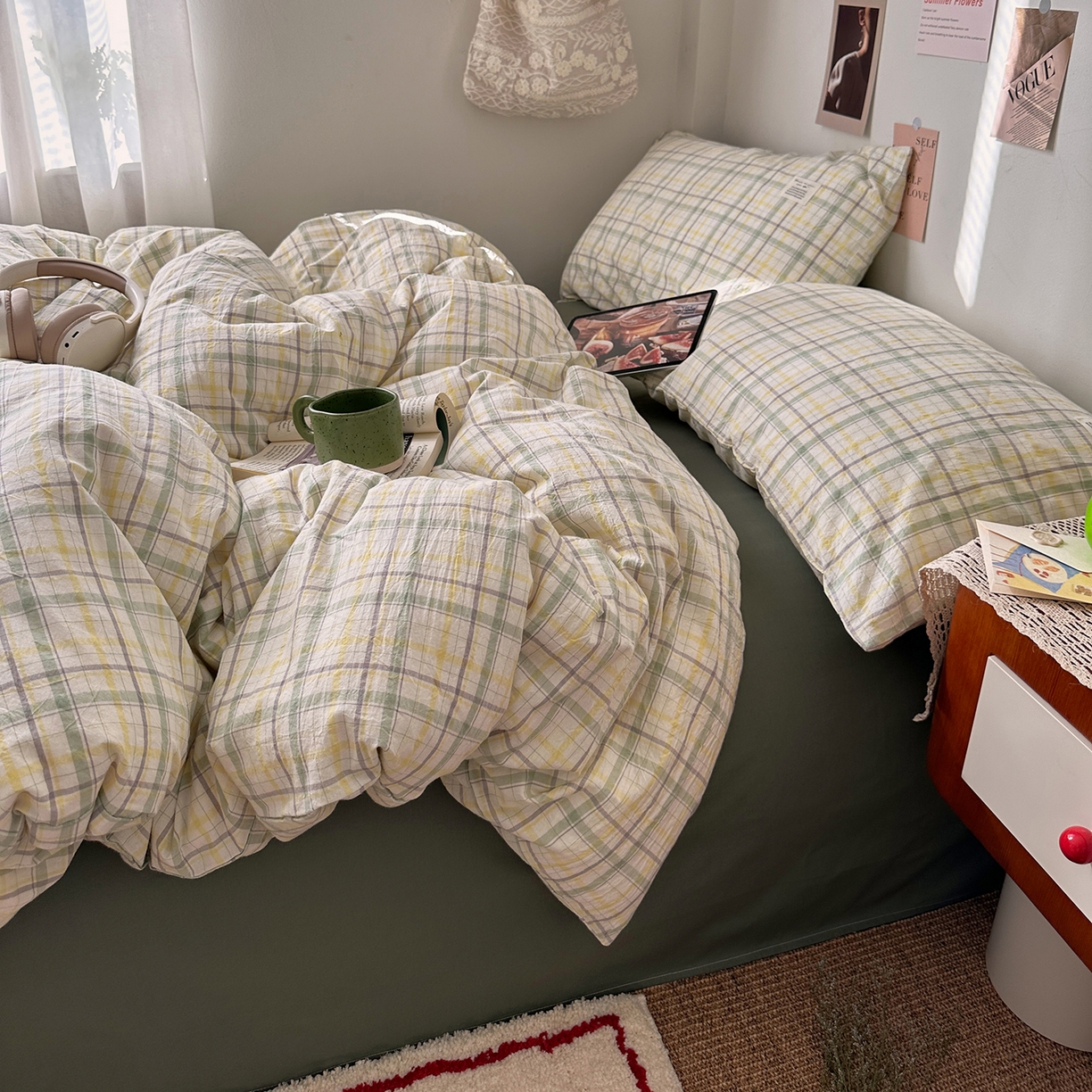 91家纺网 家纺一手货源 找家纺 艾咪-Amy ntmy 2026春夏新款布标格纹款全棉纯棉色织水洗棉四件套 布标款-森语