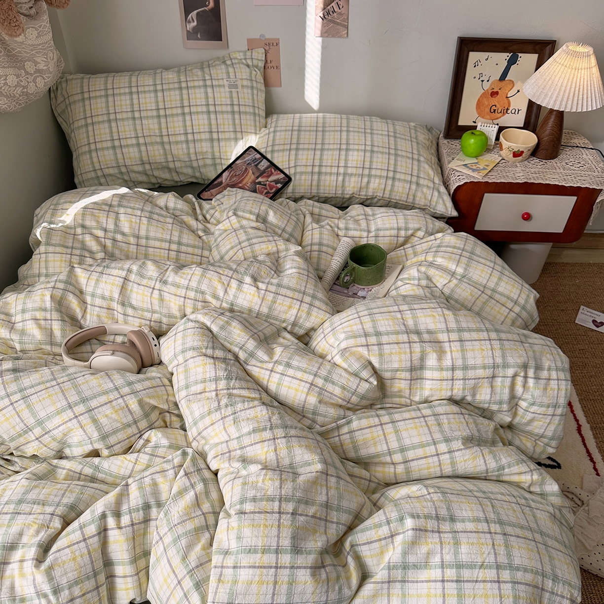 91家纺网 家纺一手货源 找家纺 艾咪-Amy ntmy 2026春夏新款布标格纹款全棉纯棉色织水洗棉四件套 布标款-森语