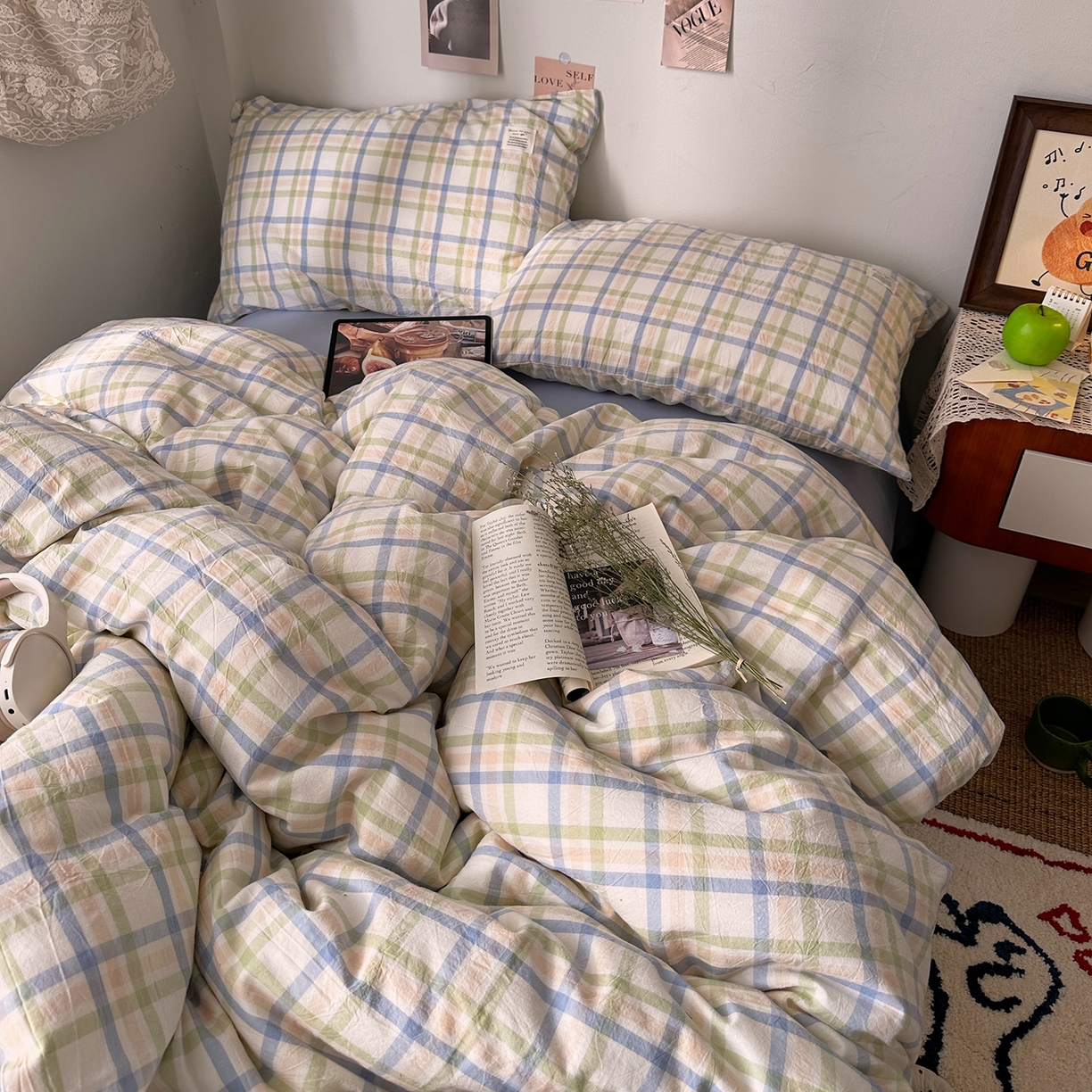 91家纺网 家纺一手货源 找家纺 艾咪-Amy ntmy 2026春夏新款布标格纹款全棉纯棉色织水洗棉四件套 布标款-屿光