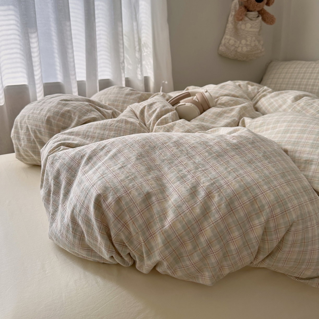 91家纺网 家纺一手货源 找家纺 艾咪-Amy ntmy 2026春夏新款布标格纹款全棉纯棉色织水洗棉四件套 布标款-浅序