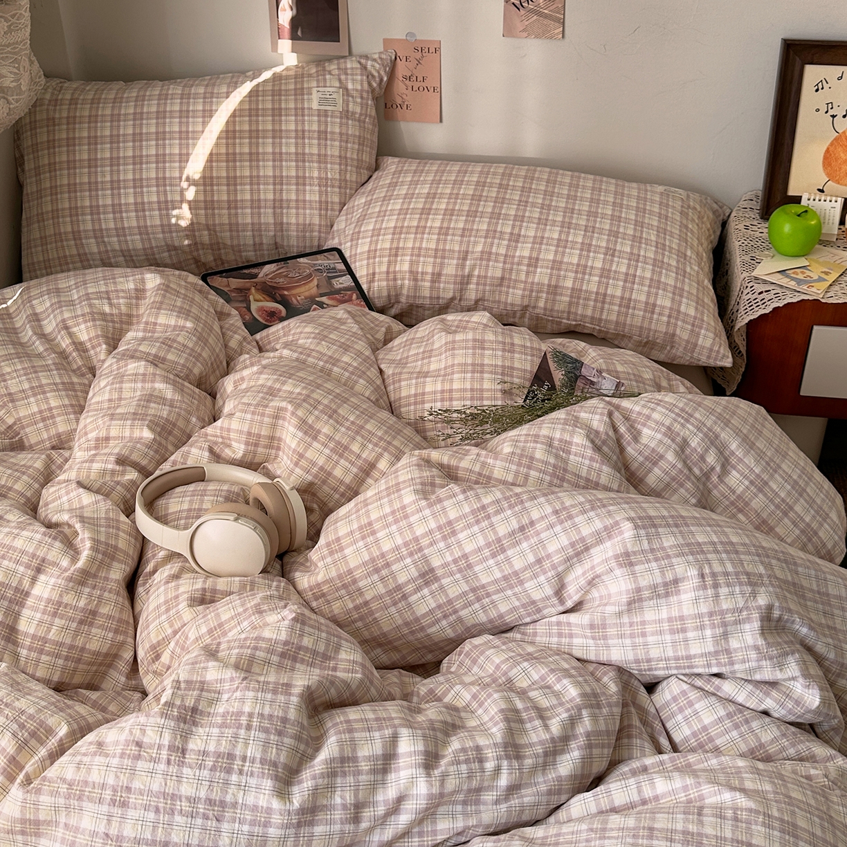 91家纺网 家纺一手货源 找家纺 艾咪-Amy ntmy 2026春夏新款布标格纹款全棉纯棉色织水洗棉四件套 布标款-浅野