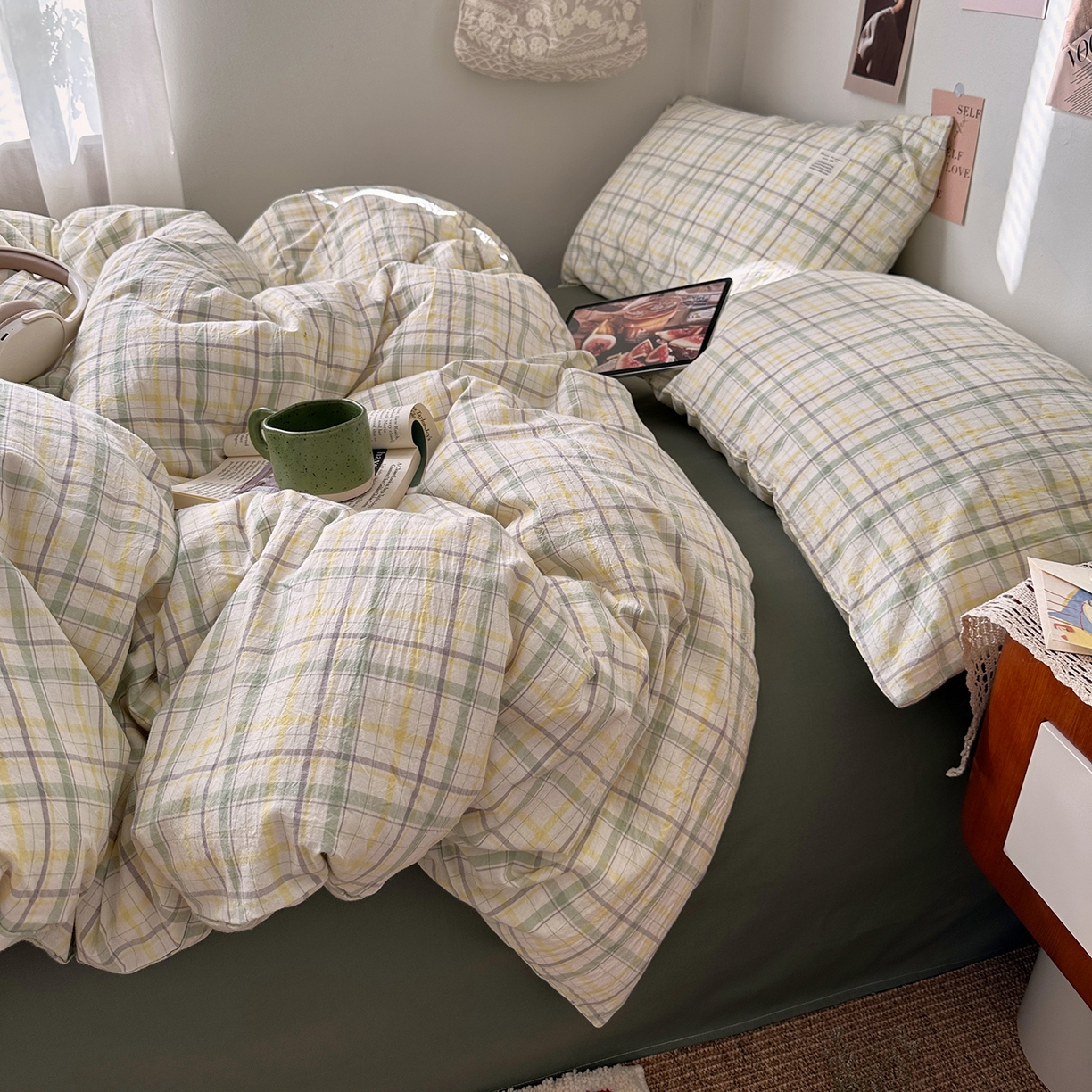 91家纺网 家纺一手货源 找家纺 艾咪-Amy ntmy 2026春夏新款布标格纹款全棉纯棉色织水洗棉四件套 布标款-森语