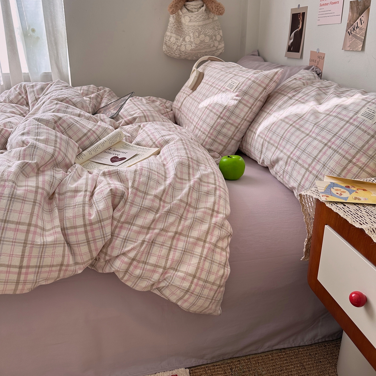 91家纺网 家纺一手货源 找家纺 艾咪-Amy ntmy 2026春夏新款布标格纹款全棉纯棉色织水洗棉四件套 布标款-春野