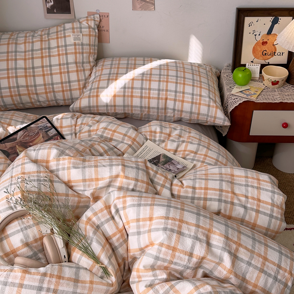 91家纺网 家纺一手货源 找家纺 艾咪-Amy ntmy 2026春夏新款布标格纹款全棉纯棉色织水洗棉四件套 布标款-暖调