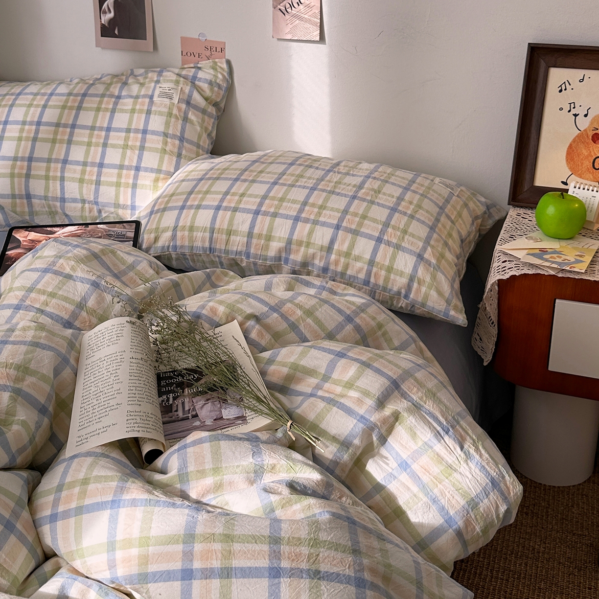 91家纺网 家纺一手货源 找家纺 艾咪-Amy ntmy 2026春夏新款布标格纹款全棉纯棉色织水洗棉四件套 布标款-屿光