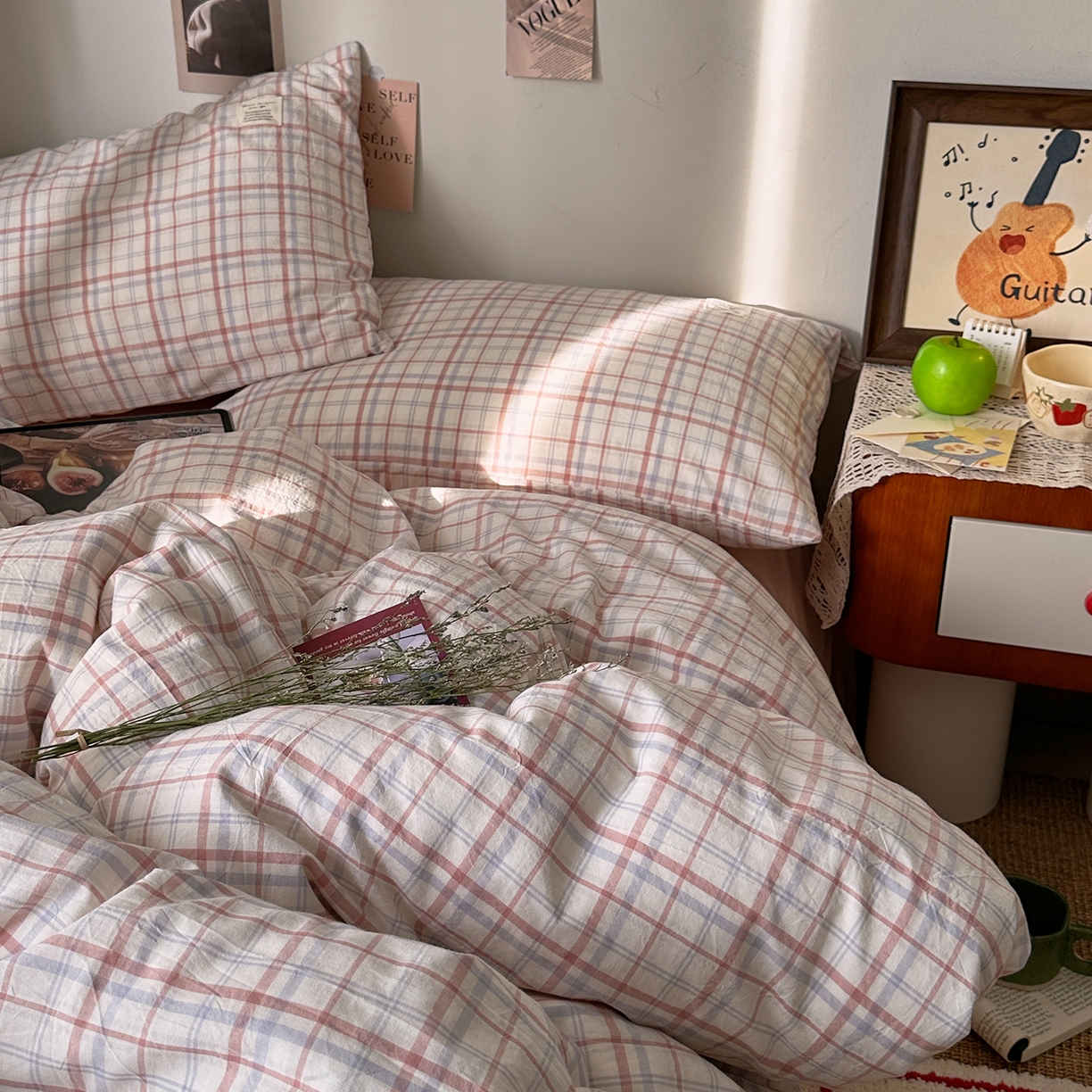 91家纺网 家纺一手货源 找家纺 艾咪-Amy ntmy 2026春夏新款布标格纹款全棉纯棉色织水洗棉四件套 布标款-悦粉