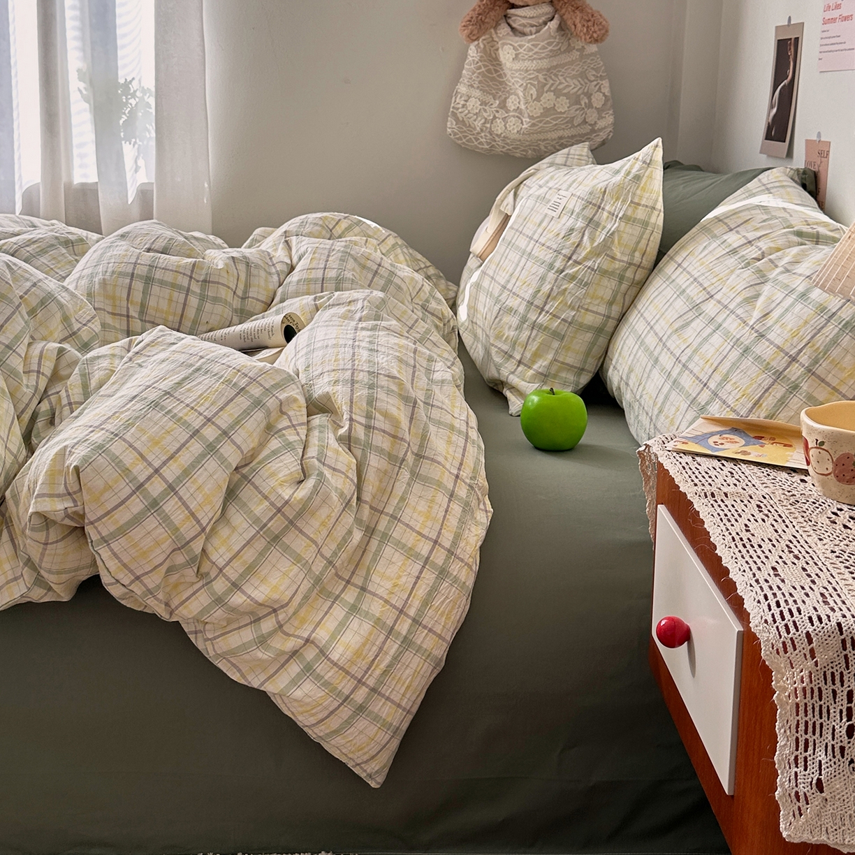 91家纺网 家纺一手货源 找家纺 艾咪-Amy ntmy 2026春夏新款布标格纹款全棉纯棉色织水洗棉四件套 布标款-森语