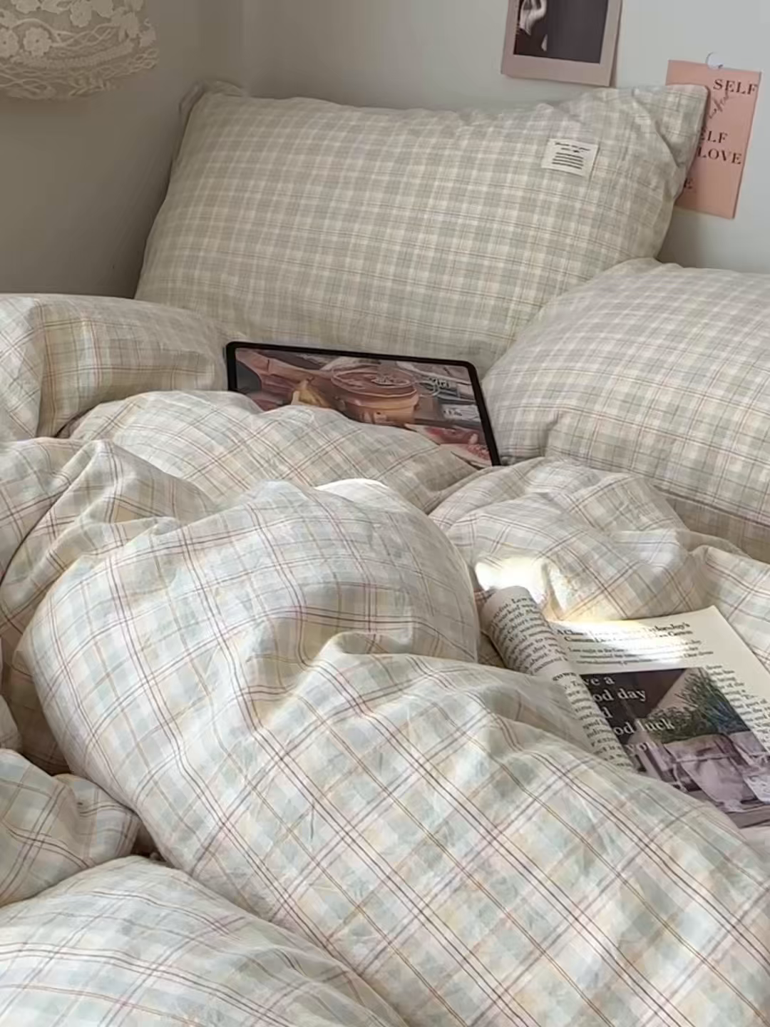 91家纺网 家纺一手货源 找家纺 艾咪-Amy ntmy 2026春夏新款布标格纹款全棉纯棉色织水洗棉四件套 布标款-浅序