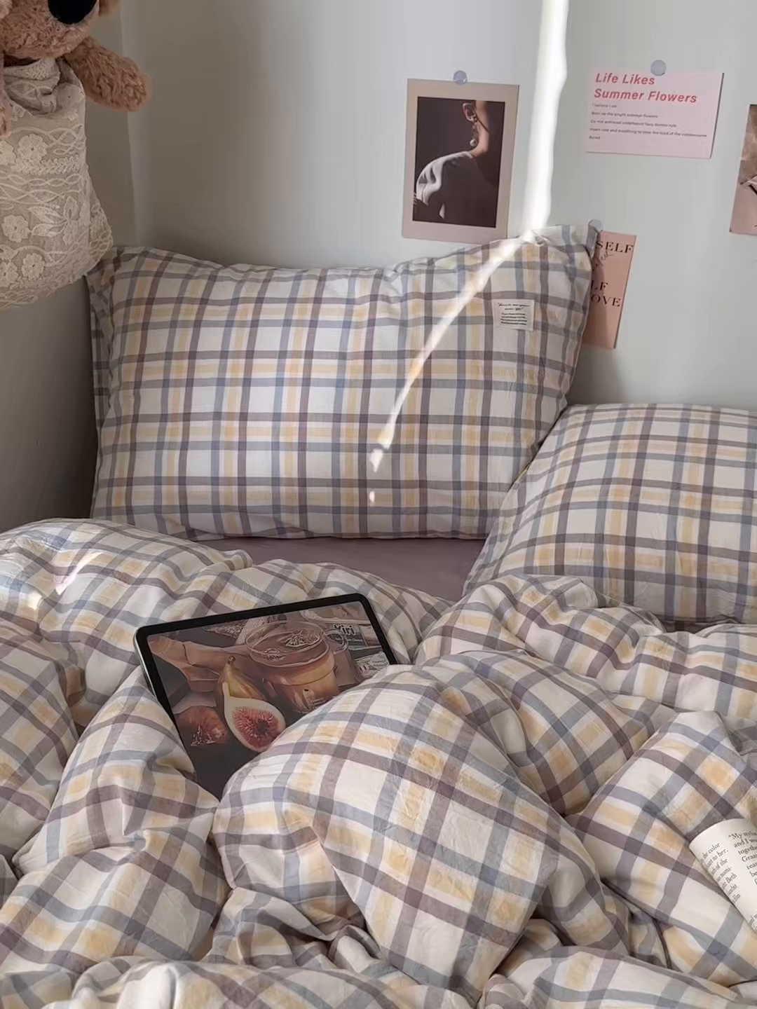 91家纺网 家纺一手货源 找家纺 艾咪-Amy ntmy 2026春夏新款布标格纹款全棉纯棉色织水洗棉四件套 布标款-暮紫