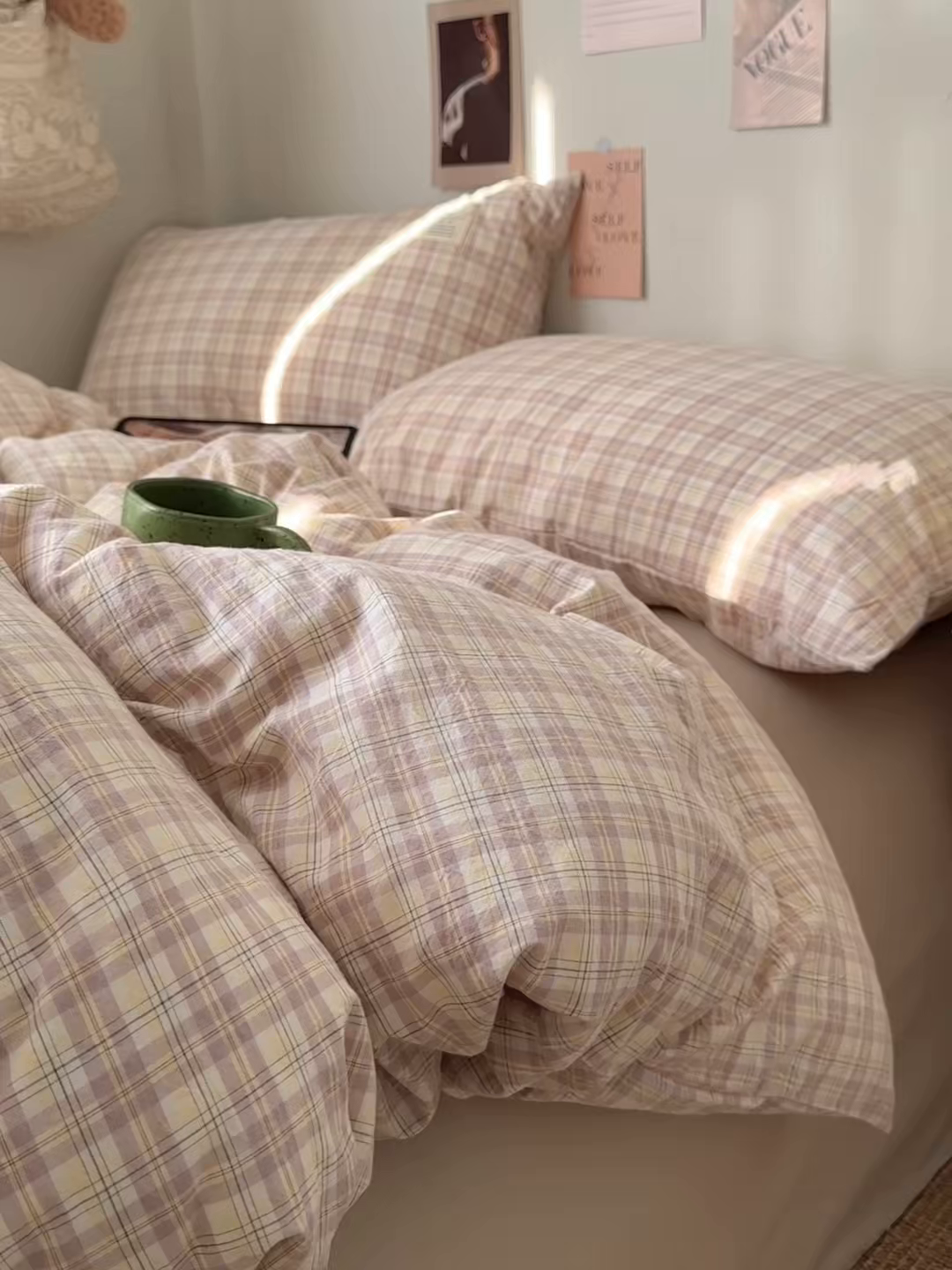 91家纺网 家纺一手货源 找家纺 艾咪-Amy ntmy 2026春夏新款布标格纹款全棉纯棉色织水洗棉四件套 布标款-浅野