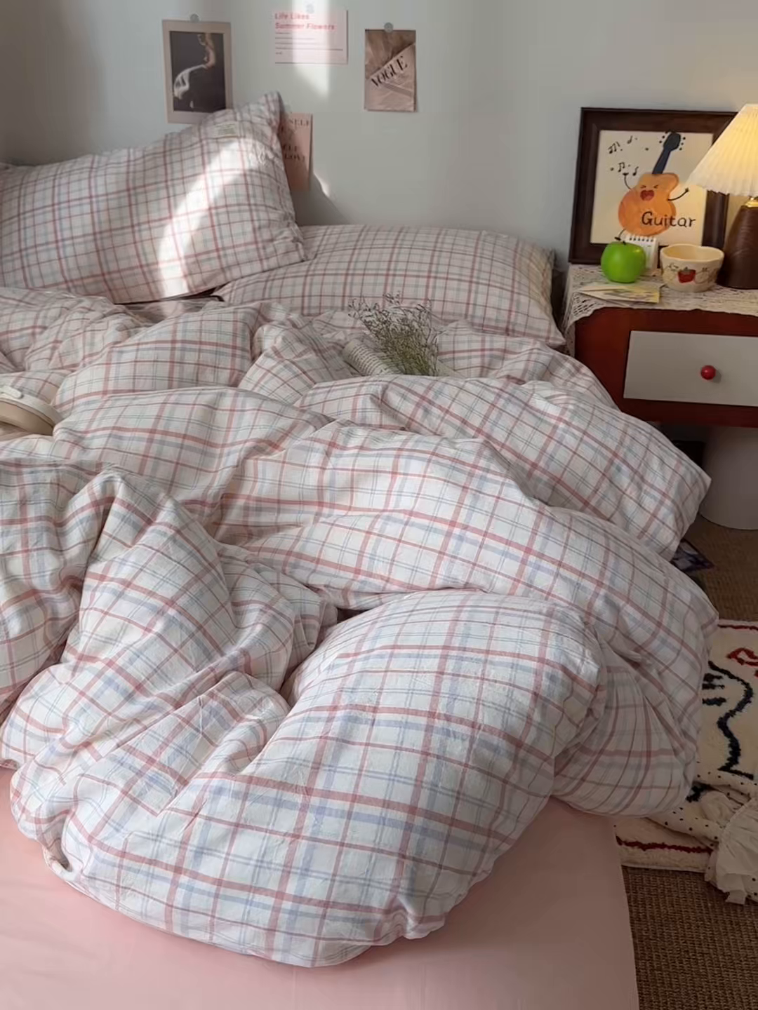 91家纺网 家纺一手货源 找家纺 艾咪-Amy ntmy 2026春夏新款布标格纹款全棉纯棉色织水洗棉四件套 布标款-悦粉