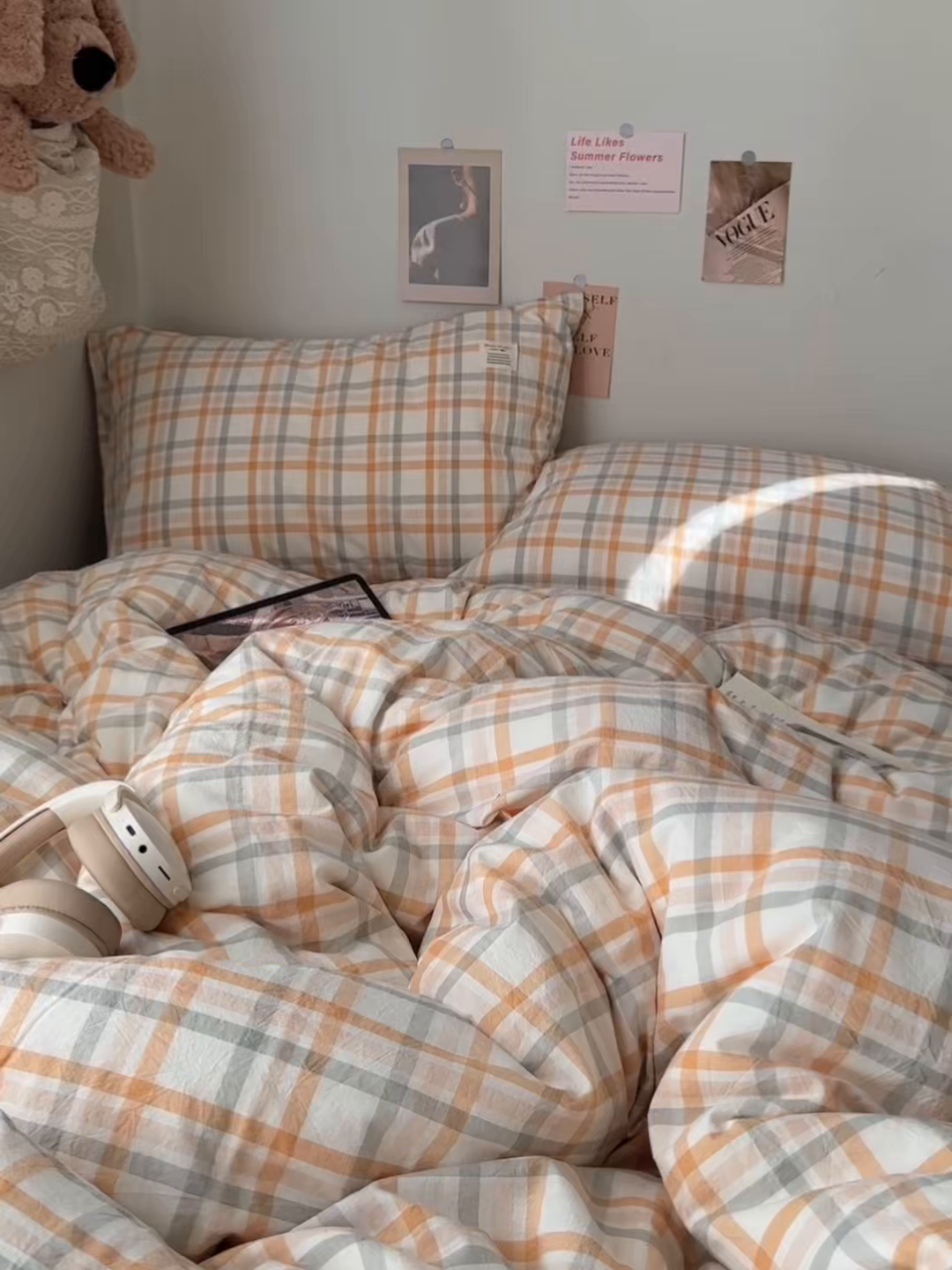 91家纺网 家纺一手货源 找家纺 艾咪-Amy ntmy 2026春夏新款布标格纹款全棉纯棉色织水洗棉四件套 布标款-暖调