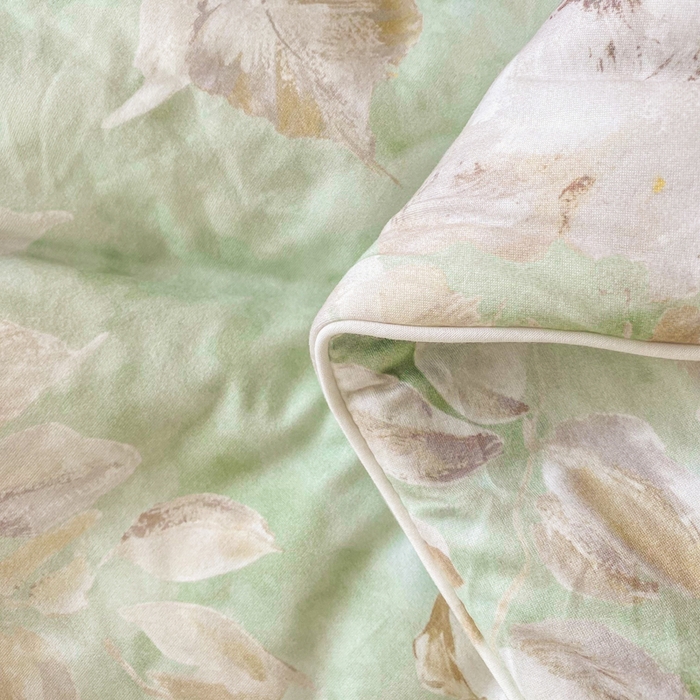 91家纺网 家纺一手货源 找家纺 恋之巢家纺 2026新款四季款可水洗牛奶丝针织棉夏被大豆夏凉被空调被可机洗薄被子被芯直播外贸专供大豆被夏被 缤纷舞叶-绿