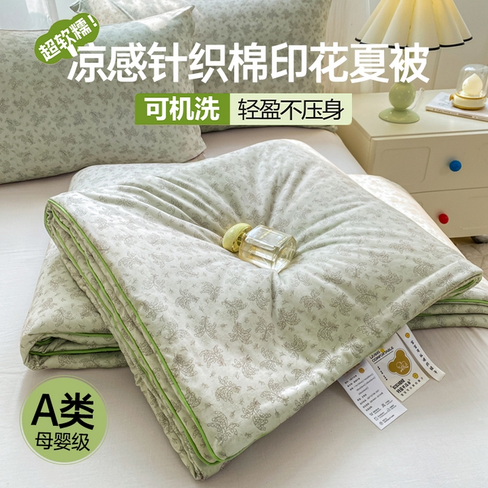 恋之巢家纺 2026新款四季款可水洗牛奶丝针织棉夏被大豆夏凉被空调被可机洗薄被子被芯直播外贸专供大豆被夏被 觅影-软糯款