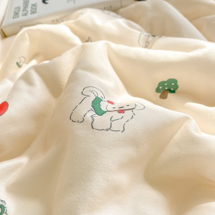 91家纺网 家纺一手货源 找家纺 恋之巢家纺 2026新款四季款可水洗牛奶丝针织棉夏被大豆夏凉被空调被可机洗薄被子被芯直播外贸专供大豆被夏被 法式小狗-软糯款