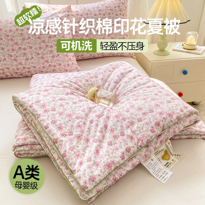 恋之巢家纺 2026新款四季款可水洗牛奶丝针织棉夏被大豆夏凉被空调被可机洗薄被子被芯直播外贸专供大豆被夏被 花依梦-软糯款