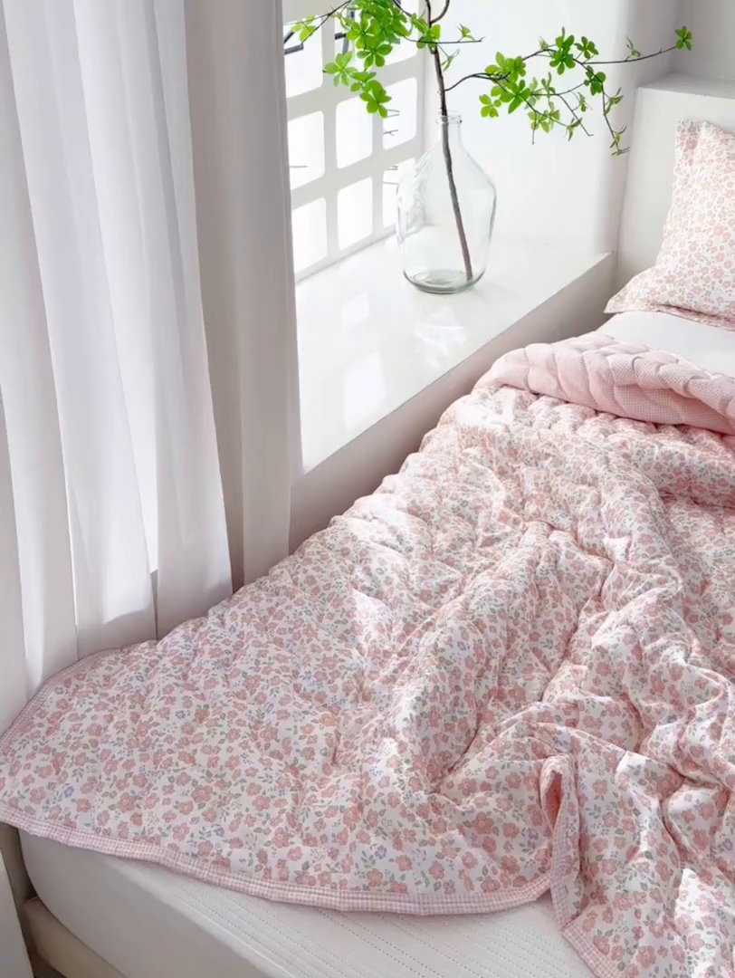 91家纺网 家纺一手货源 找家纺 珍贝家纺 2026新款清柔水洗夏被被子被芯 春序-粉