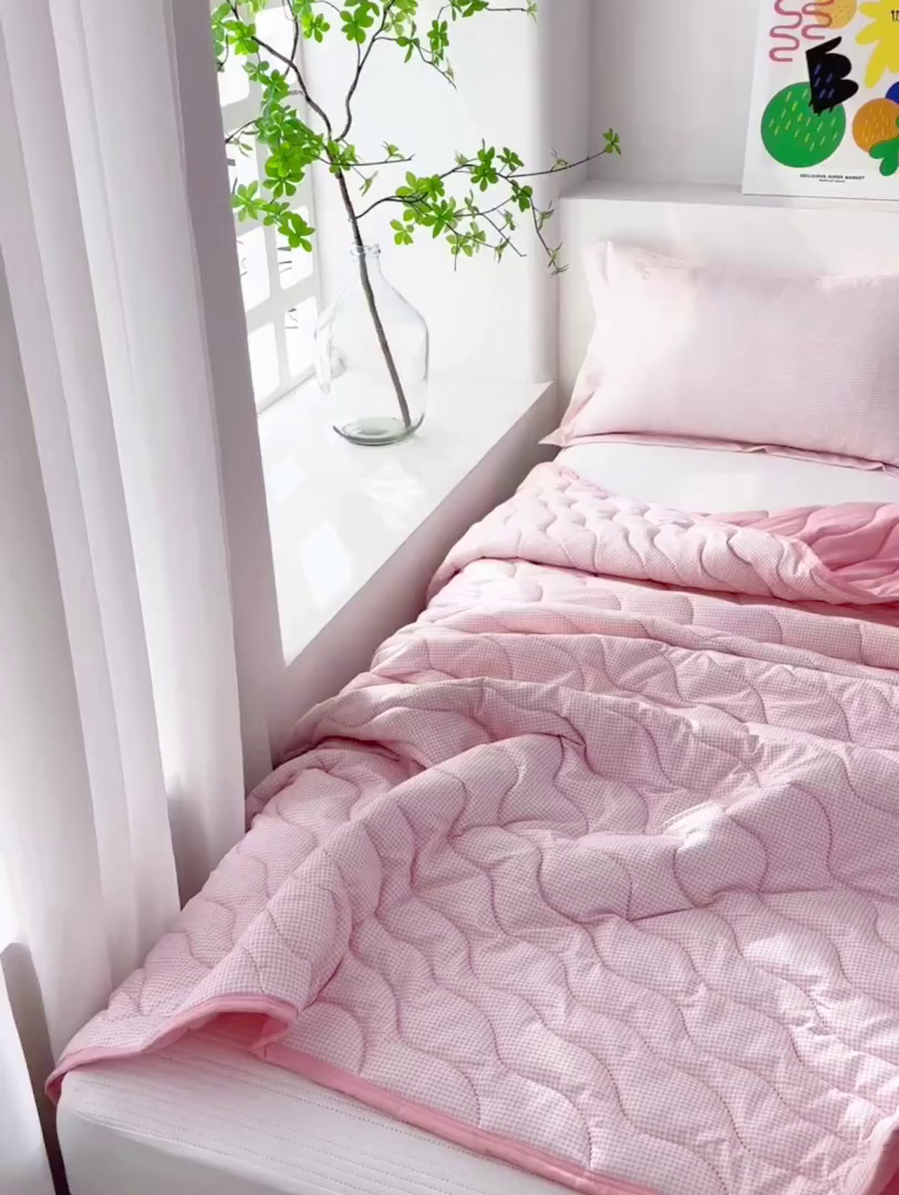 91家纺网 家纺一手货源 找家纺 珍贝家纺 2026新款清柔水洗夏被被子被芯 唯一-粉