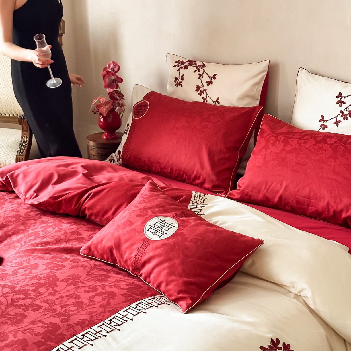 91家纺网 家纺一手货源 找家纺 （总）西西家居 2026新款100S长绒棉纯棉婚庆四件套-花田喜事