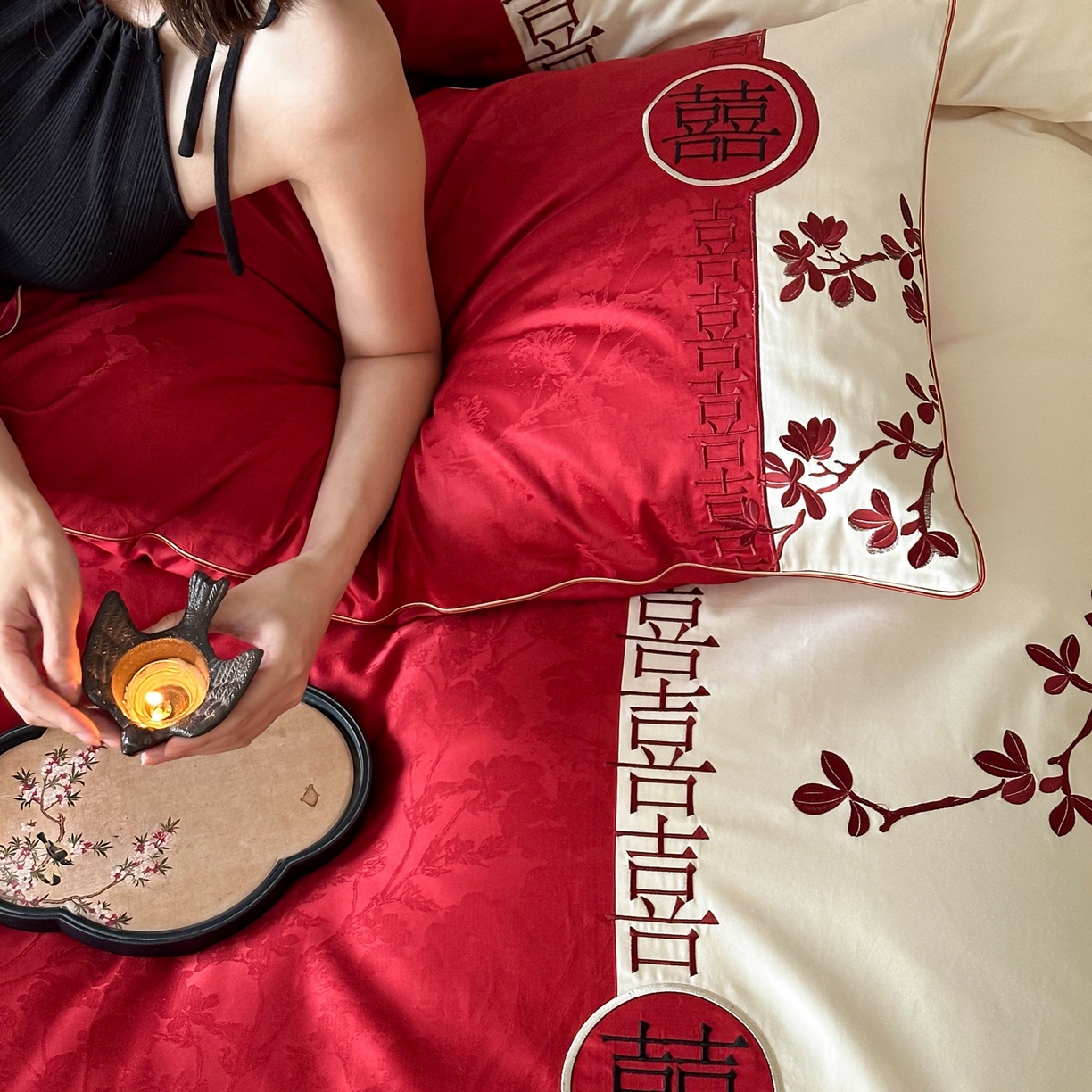 91家纺网 家纺一手货源 找家纺 （总）西西家居 2026新款100S长绒棉纯棉婚庆四件套-花田喜事