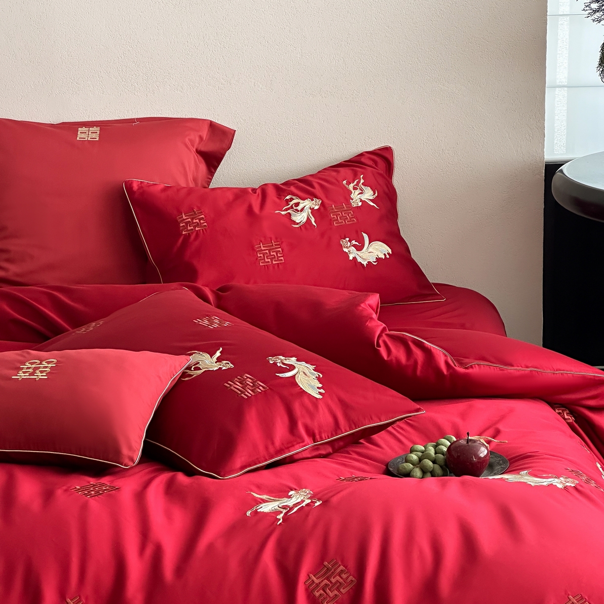 91家纺网 家纺一手货源 找家纺 （总）西西家居 2026新款100S长绒棉纯棉婚庆四件套-年年有鱼