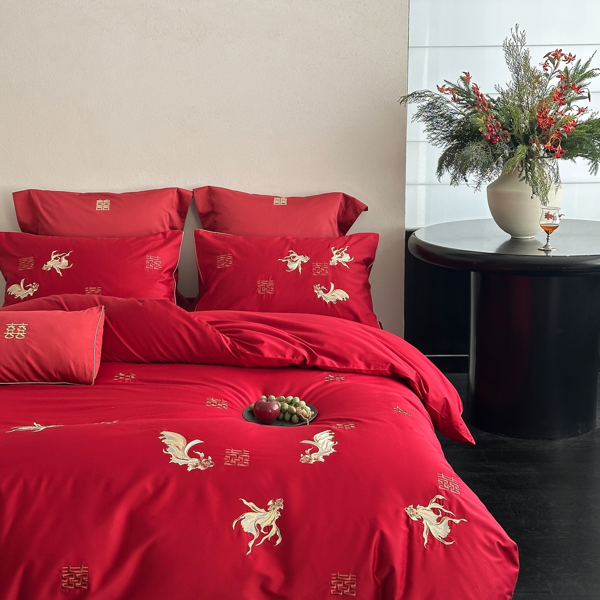 91家纺网 家纺一手货源 找家纺 （总）西西家居 2026新款100S长绒棉纯棉婚庆四件套-年年有鱼