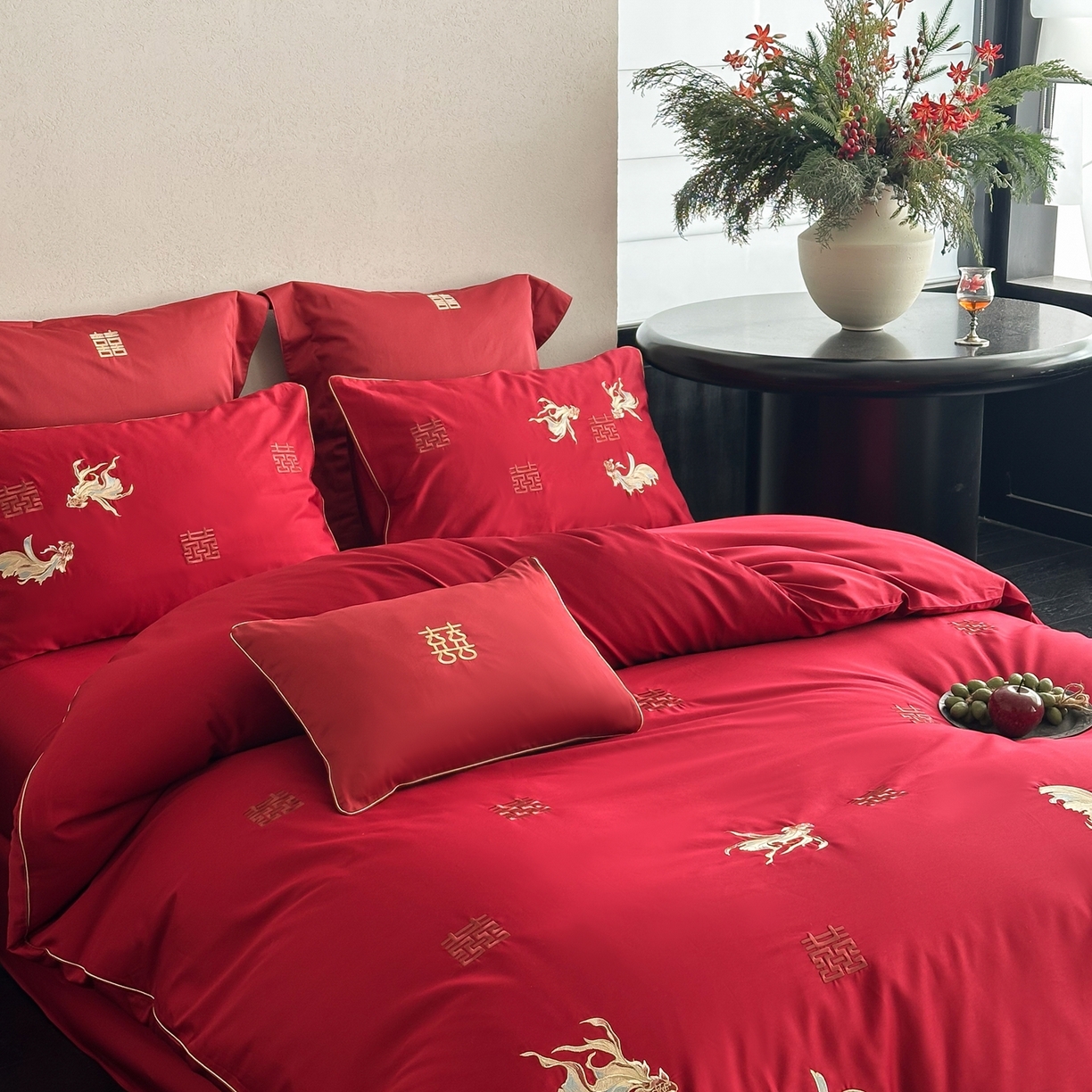 91家纺网 家纺一手货源 找家纺 （总）西西家居 2026新款100S长绒棉纯棉婚庆四件套-年年有鱼