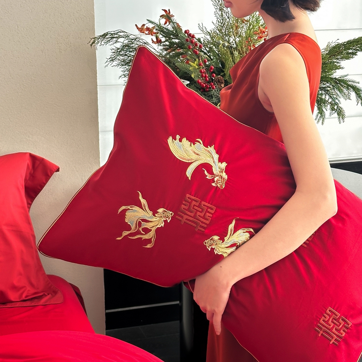 91家纺网 家纺一手货源 找家纺 （总）西西家居 2026新款100S长绒棉纯棉婚庆四件套-年年有鱼