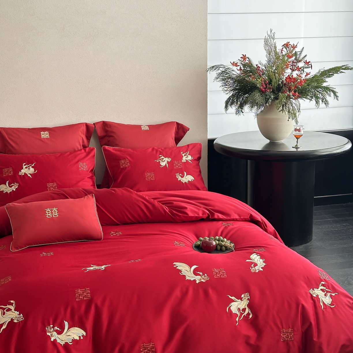 91家纺网 家纺一手货源 找家纺 （总）西西家居 2026新款100S长绒棉纯棉婚庆四件套-年年有鱼