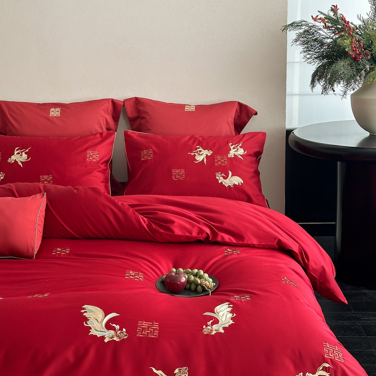 91家纺网 家纺一手货源 找家纺 （总）西西家居 2026新款100S长绒棉纯棉婚庆四件套-年年有鱼