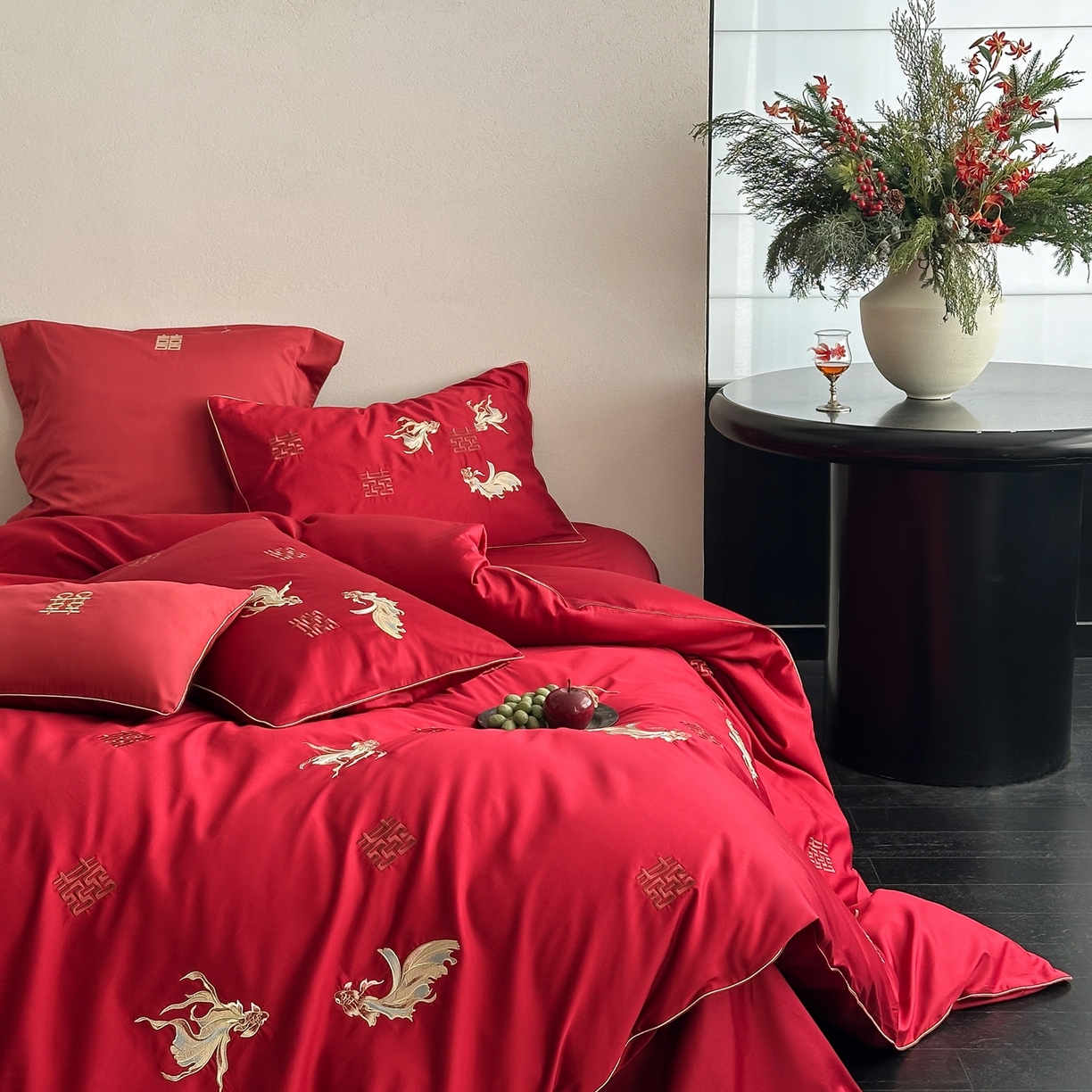 91家纺网 家纺一手货源 找家纺 （总）西西家居 2026新款100S长绒棉纯棉婚庆四件套-年年有鱼