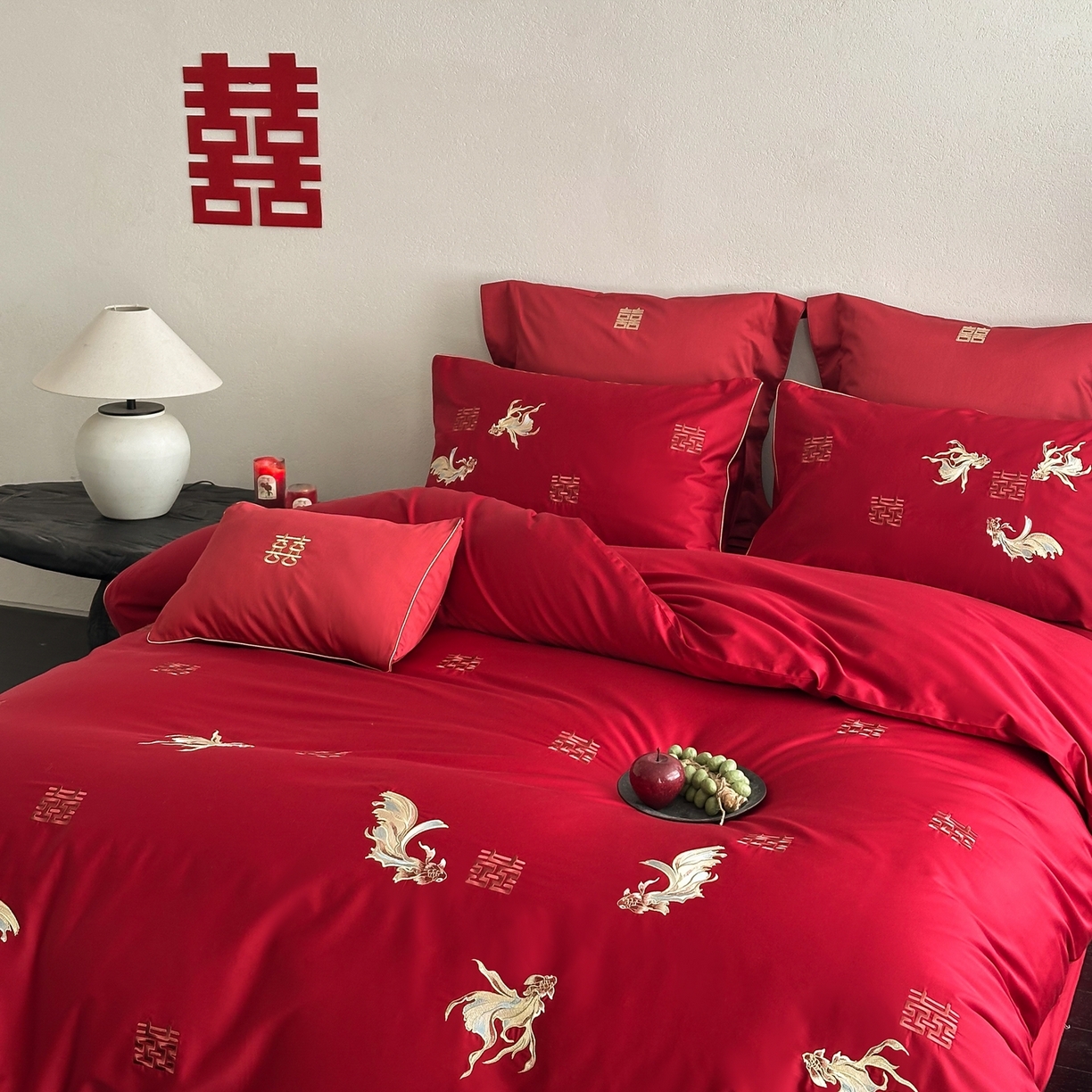 91家纺网 家纺一手货源 找家纺 （总）西西家居 2026新款100S长绒棉纯棉婚庆四件套-年年有鱼