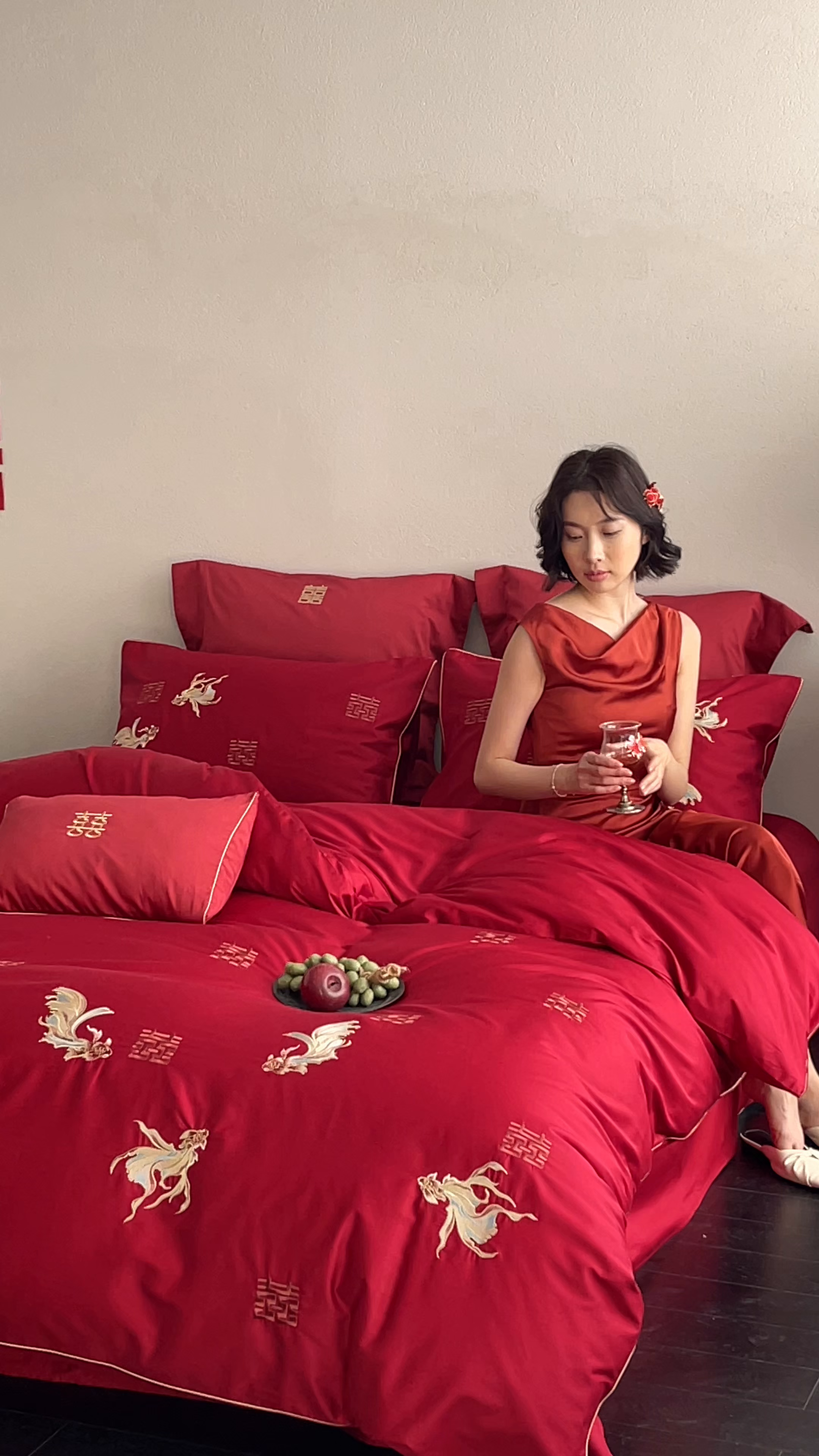 91家纺网 家纺一手货源 找家纺 （总）西西家居 2026新款100S长绒棉纯棉婚庆四件套-年年有鱼