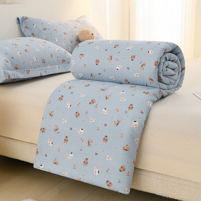 珍贝家纺 2026新款全棉双层纱夏被被子被芯 冒冒熊