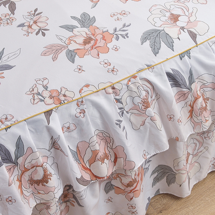 91家纺网 家纺一手货源 找家纺 小雨家纺 2026年跨境电商芦荟棉床裙床罩三件套单品 楚楚动人白