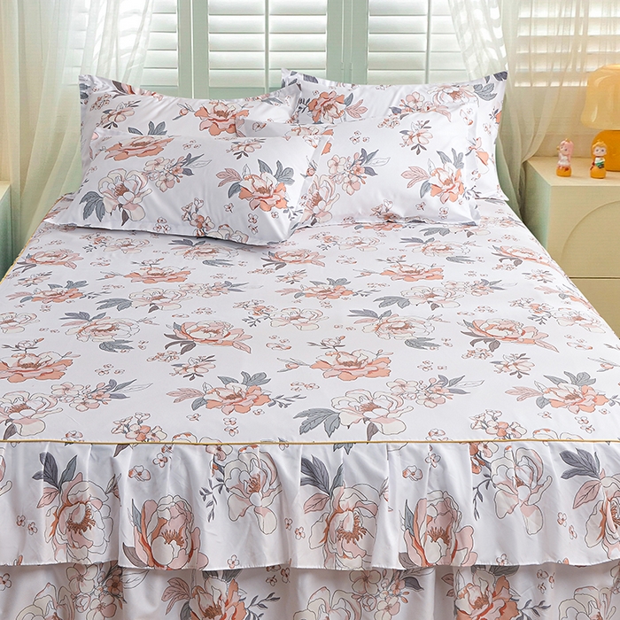 91家纺网 家纺一手货源 找家纺 小雨家纺 2026年跨境电商芦荟棉床裙床罩三件套单品 楚楚动人白