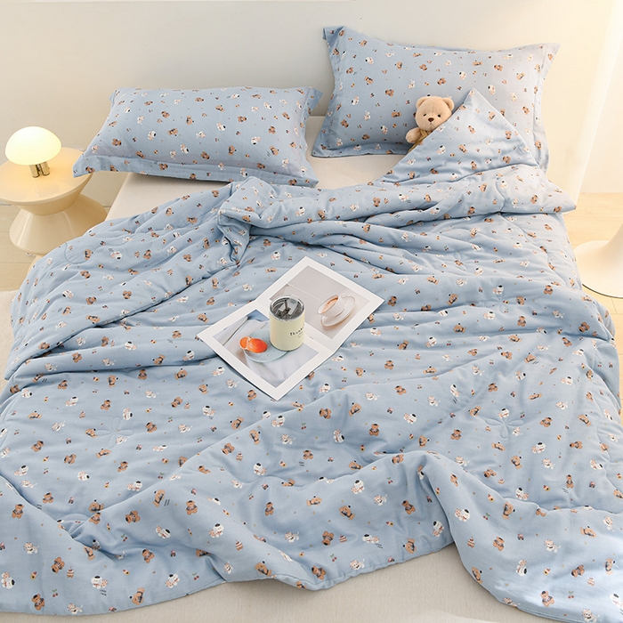 91家纺网 家纺一手货源 找家纺 珍贝家纺 2026新款全棉双层纱夏被被子被芯 冒冒熊