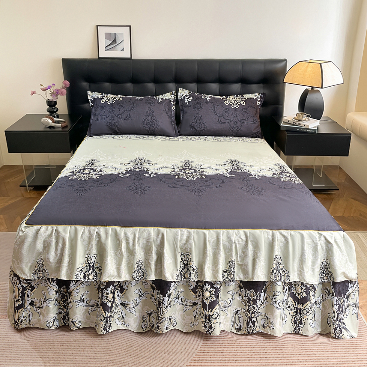 91家纺网 家纺一手货源 找家纺 （总）小雨家纺 2026年跨境电商芦荟棉床裙床罩三件套单品