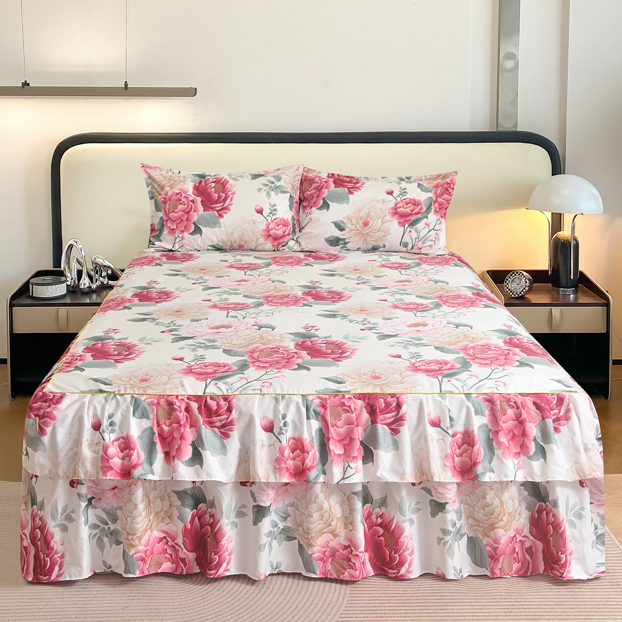 小雨家纺 2026年跨境电商芦荟棉床裙床罩三件套单品 醉梦繁花