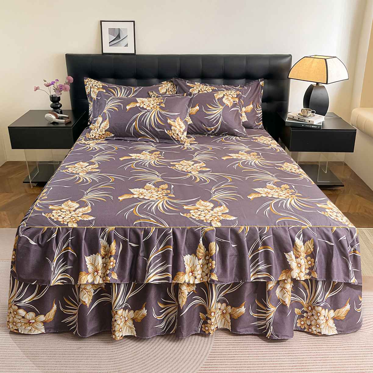 91家纺网 家纺一手货源 找家纺 （总）小雨家纺 2026年跨境电商芦荟棉床裙床罩三件套单品