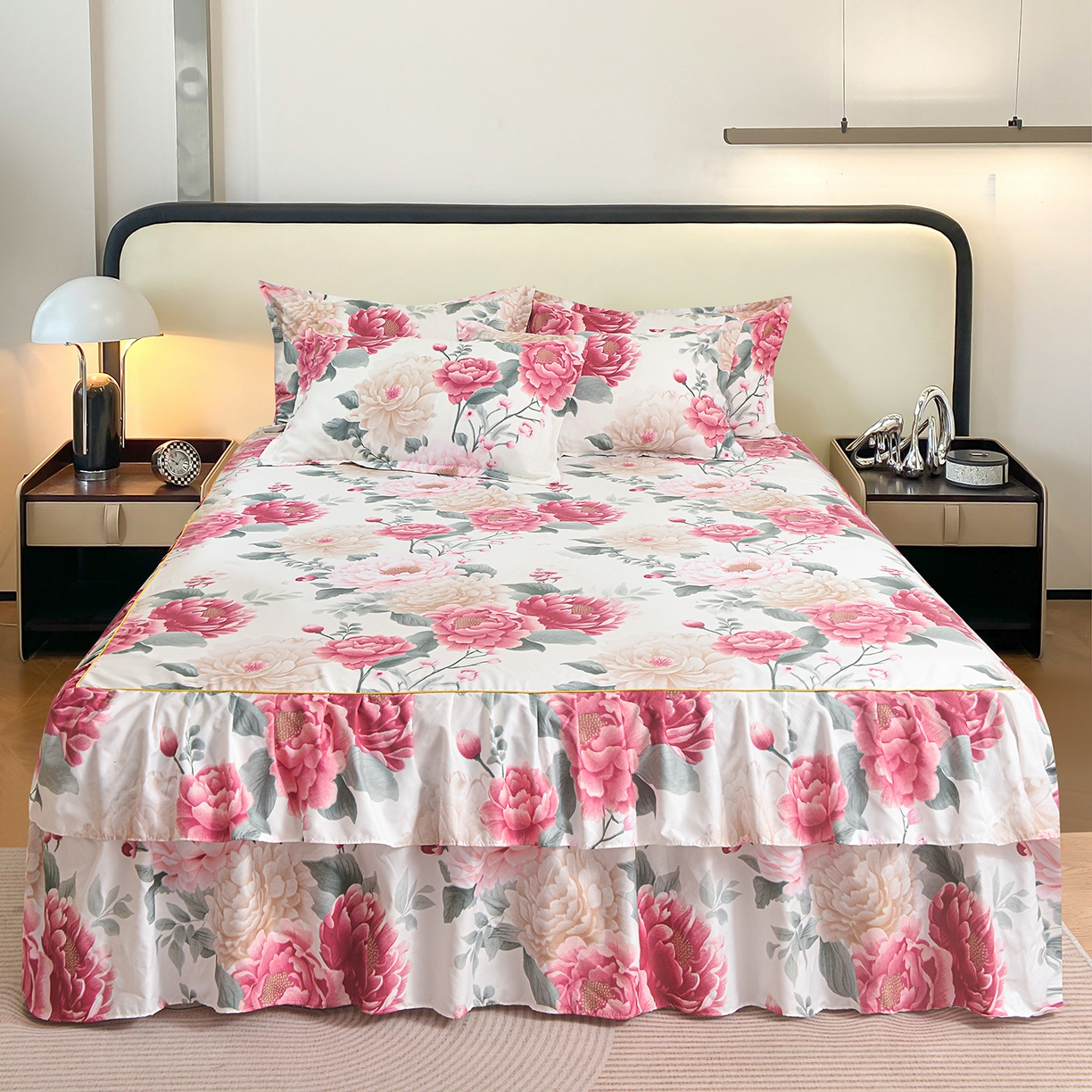 91家纺网 家纺一手货源 找家纺 小雨家纺 2026年跨境电商芦荟棉床裙床罩三件套单品 醉梦繁花