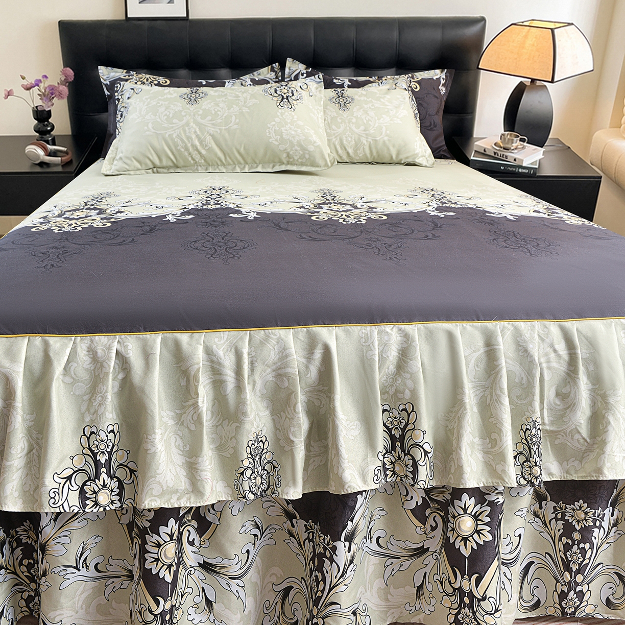 91家纺网 家纺一手货源 找家纺 小雨家纺 2026年跨境电商芦荟棉床裙床罩三件套单品 古堡绮梦