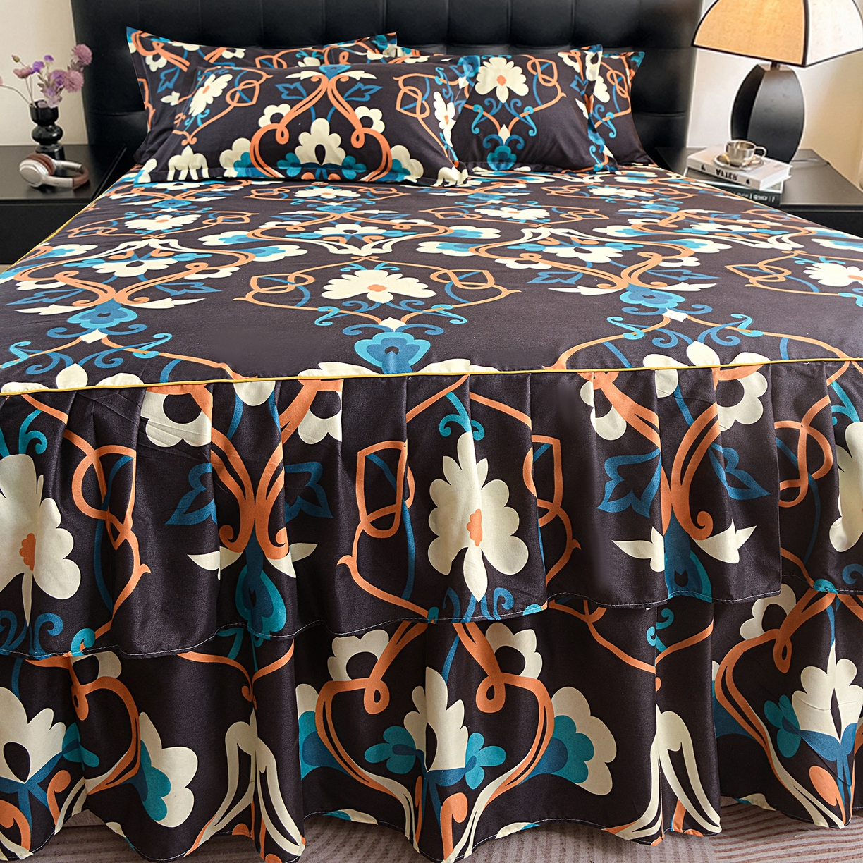 91家纺网 家纺一手货源 找家纺 小雨家纺 2026年跨境电商芦荟棉床裙床罩三件套单品 夜阑繁花