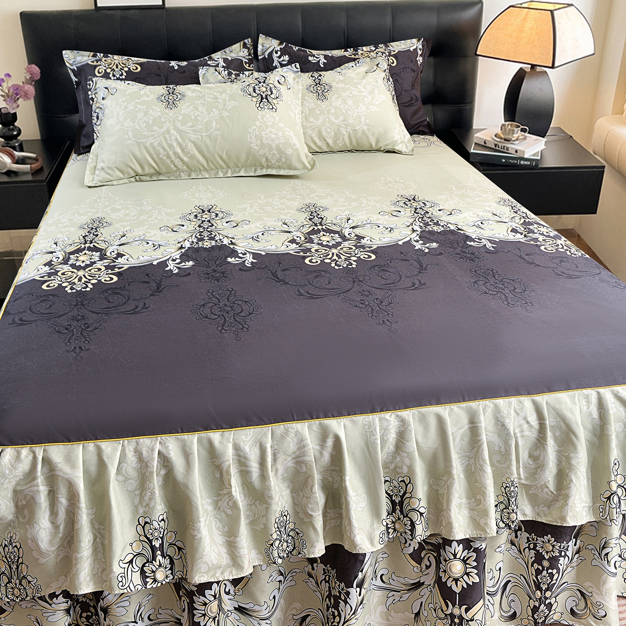 91家纺网 家纺一手货源 找家纺 小雨家纺 2026年跨境电商芦荟棉床裙床罩三件套单品 古堡绮梦