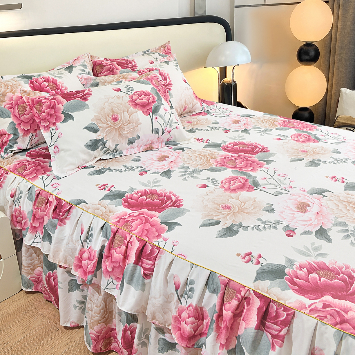 91家纺网 家纺一手货源 找家纺 小雨家纺 2026年跨境电商芦荟棉床裙床罩三件套单品 醉梦繁花