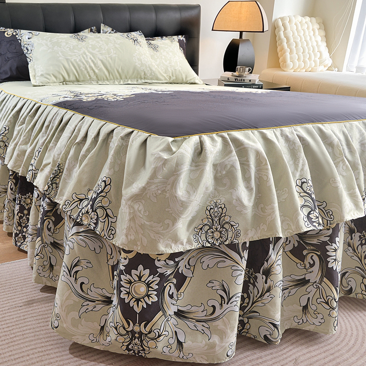 91家纺网 家纺一手货源 找家纺 小雨家纺 2026年跨境电商芦荟棉床裙床罩三件套单品 古堡绮梦