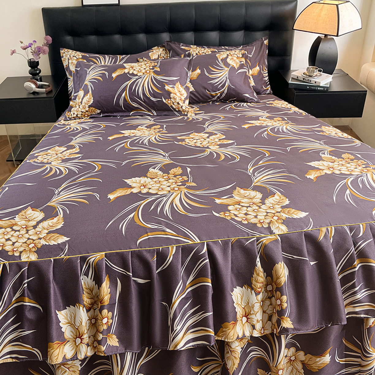 91家纺网 家纺一手货源 找家纺 小雨家纺 2026年跨境电商芦荟棉床裙床罩三件套单品 紫韵兰香