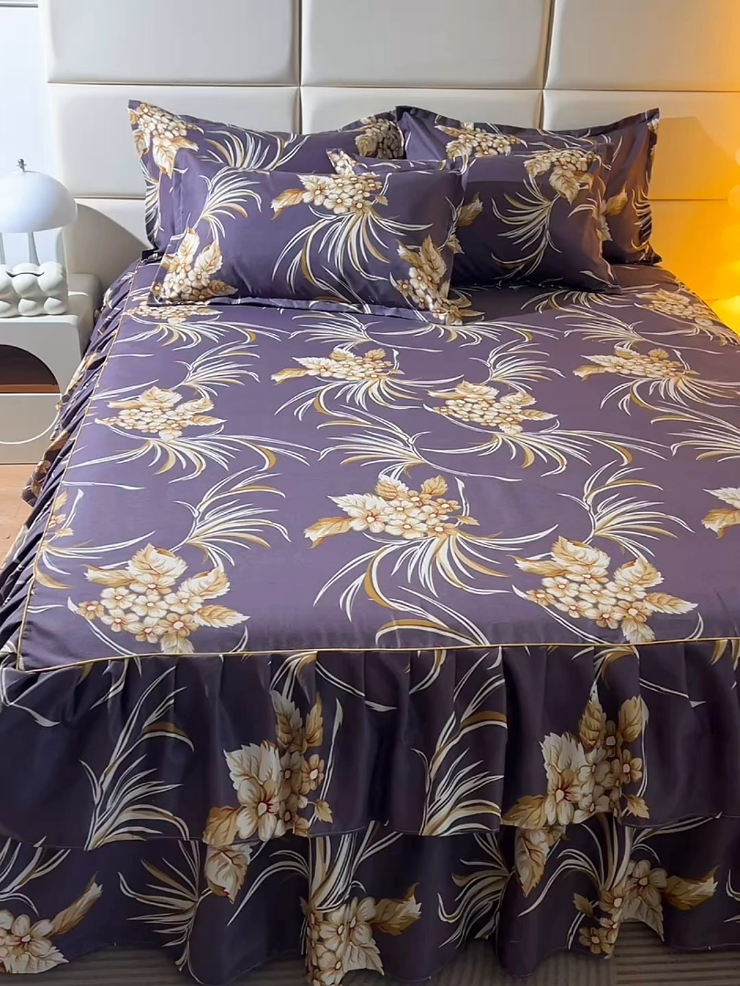 91家纺网 家纺一手货源 找家纺 小雨家纺 2026年跨境电商芦荟棉床裙床罩三件套单品 紫韵兰香